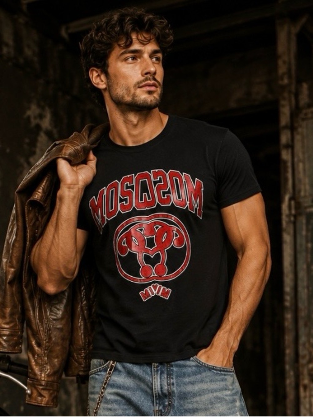 MOSCHINO COUTURE Mirror Image Graphic SS T-Shirt Black\Red M MSRP $360 NWOT